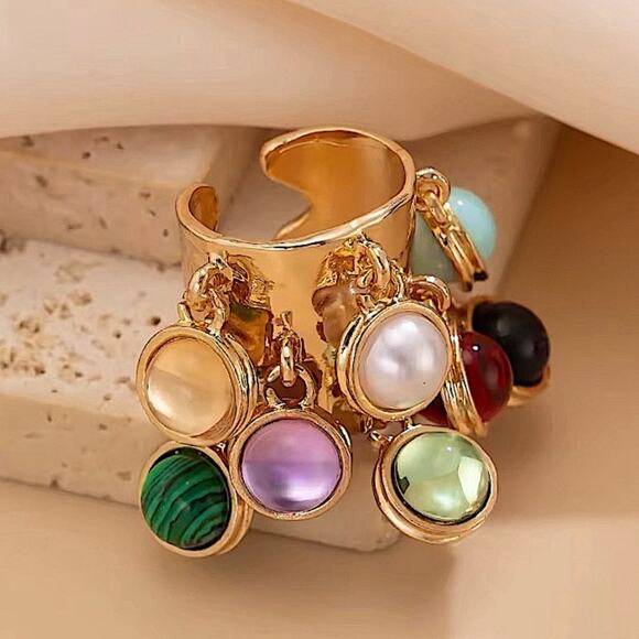 Gold Multicolor Charm Statement Ring - Picture 3 of 7
